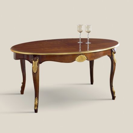Rozkładany owalny stół do jadalni 270 cm z drewna Made in Italy - Baroque Viadurini