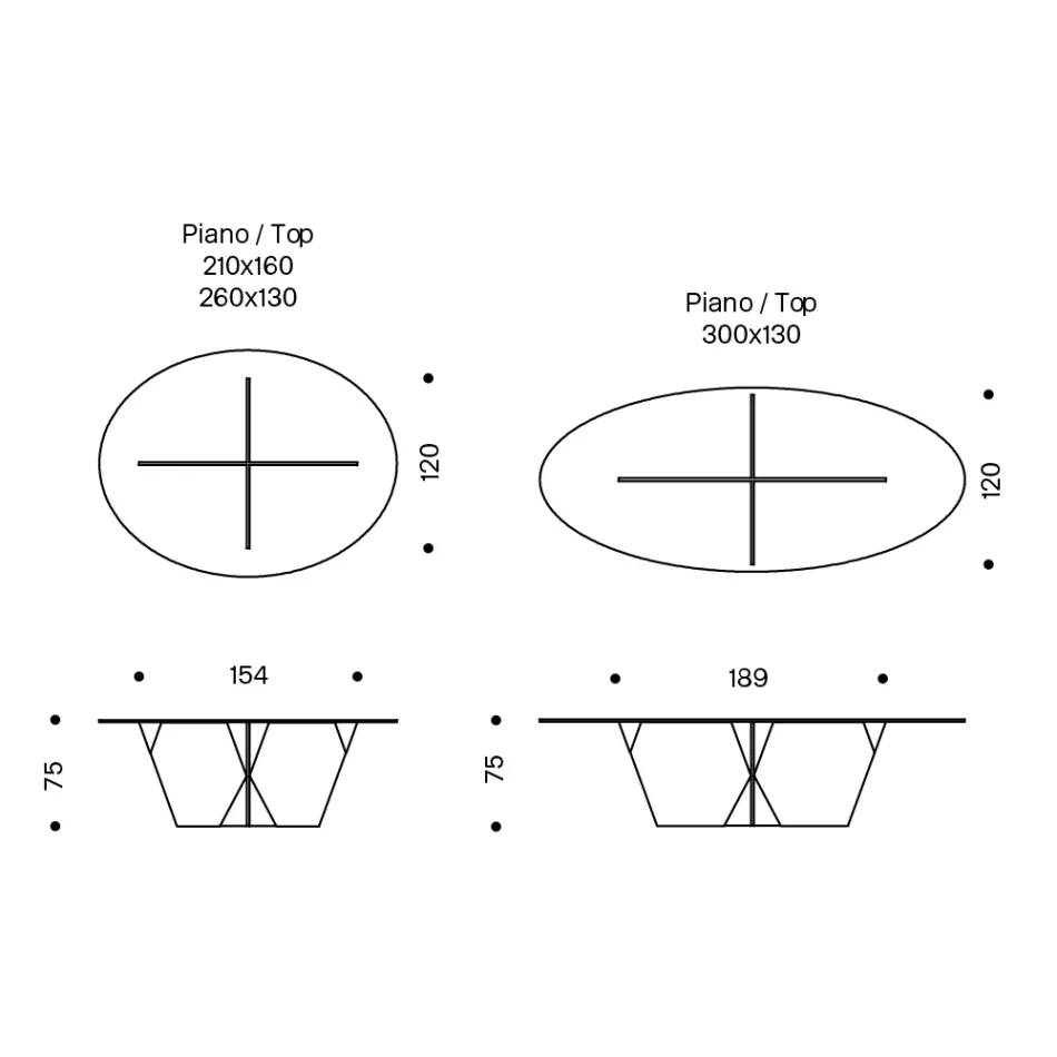 Owalny stół do jadalni ze szklanym blatem i podstawą Made in Italy - Tiseo Viadurini