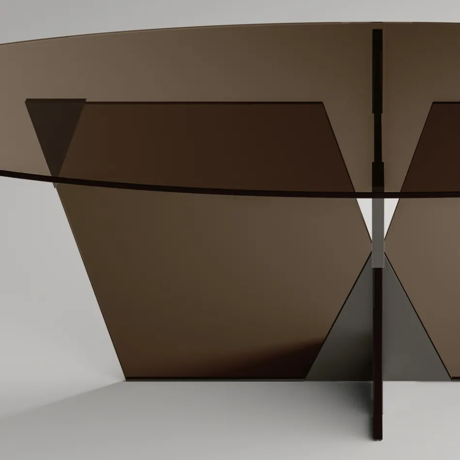 Owalny stół do jadalni ze szklanym blatem i podstawą Made in Italy - Tiseo Viadurini