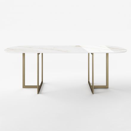 Owalny stół do jadalni z kamionki porcelanowej i metalu Made in Italy - Emilio Viadurini