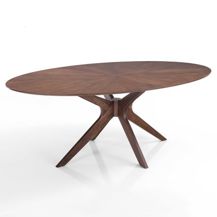 Owalny stół do jadalni z płyty Mdf ze strukturą z litego drewna - Fulmine Viadurini