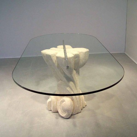owalny stół z kamienia i szkła współczesnego projektowania Afrodyty Viadurini