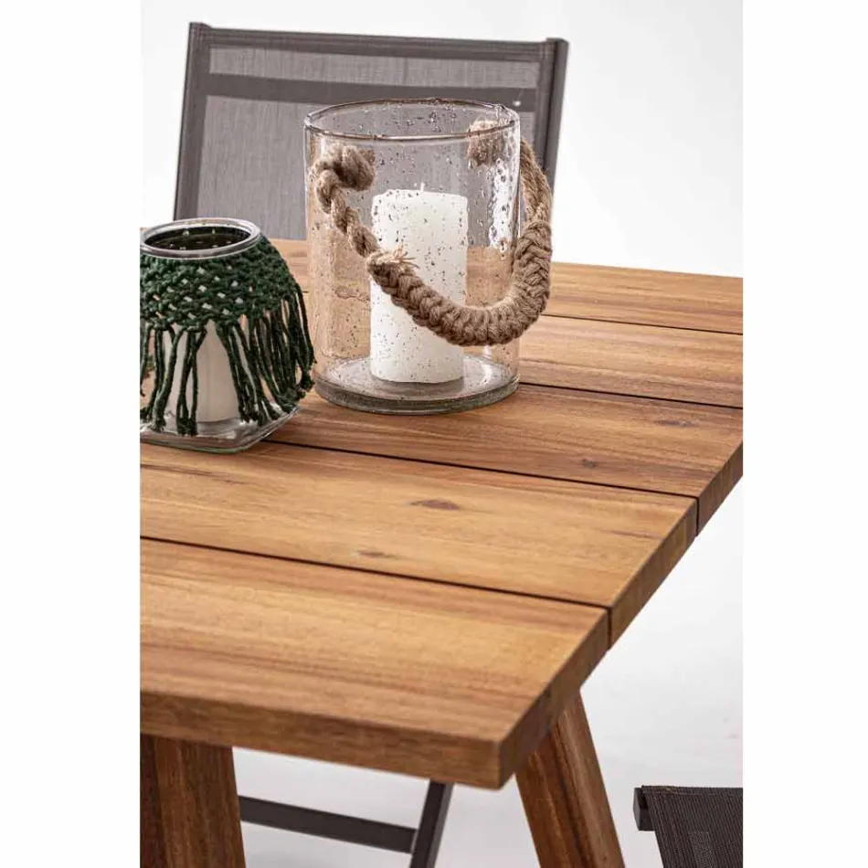 Stół do jadalni na zewnątrz w wykończeniu olejem z drewna akacji - Leonard Viadurini