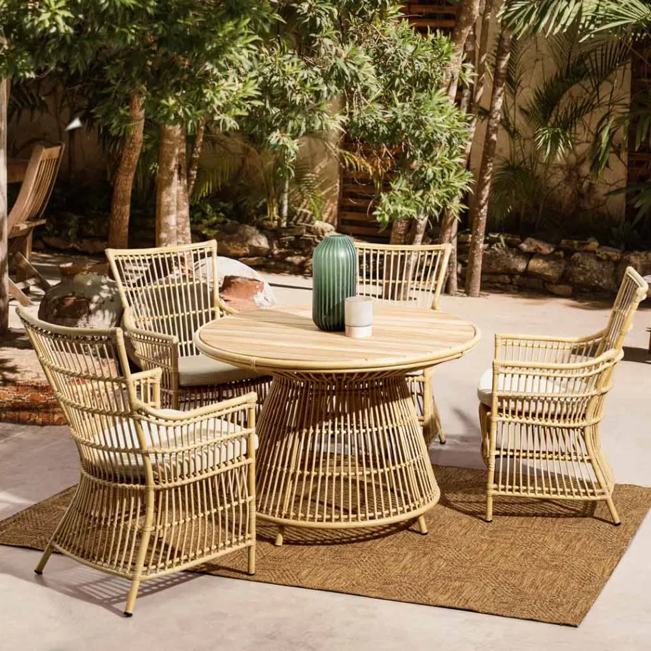 Stół ogrodowy z aluminium i drewna tekowego-Svlk - Matter Viadurini