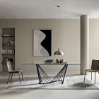 Szklany blat i metalowa podstawa do jadalni w 2 rozmiarach - Alariko Viadurini