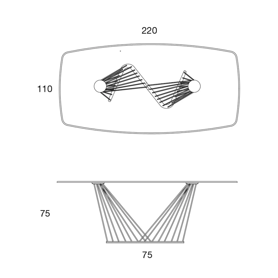 Szklany blat i metalowa podstawa do jadalni w 2 rozmiarach - Alariko Viadurini