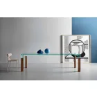 Stół do jadalni Szklany blat i podstawa z litego drewna Made in Italy - Presino Viadurini