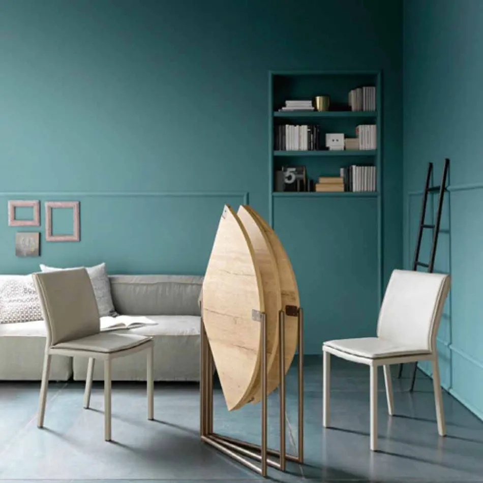 Nowoczesny składany stół z drewna i metalu Made in Italy - Menelao Viadurini