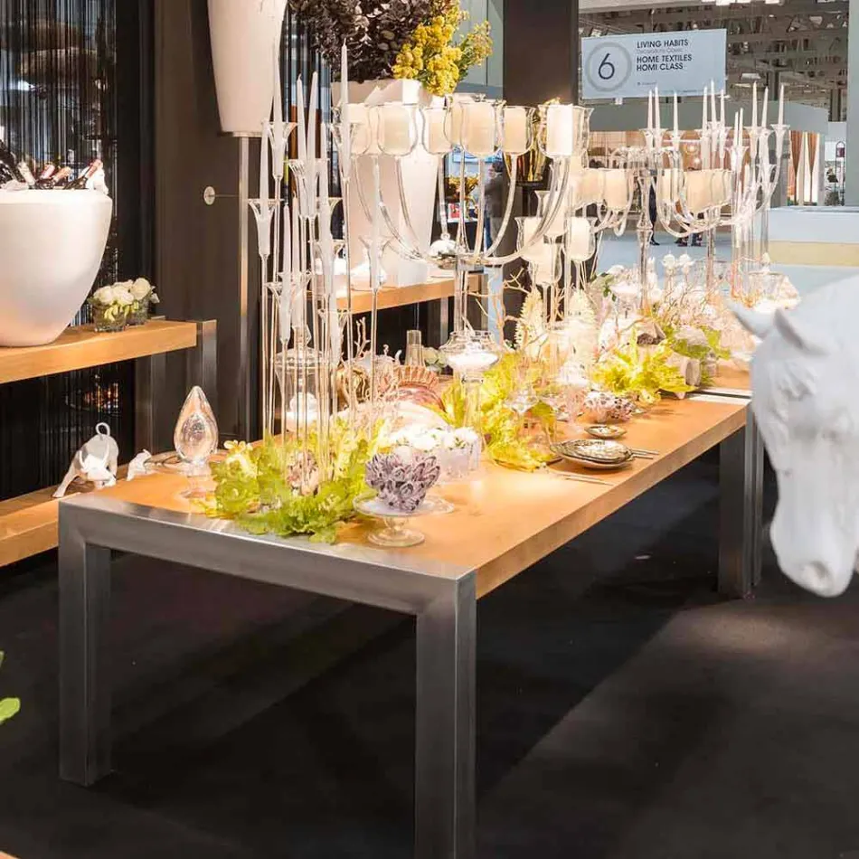 Prostokątny stół z drewna dębowego i stali Frodo Viadurini