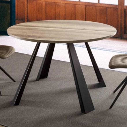 Okrągły stół do jadalni z możliwością przedłużenia do 370 cm z drewna i metalu - Caimano Viadurini