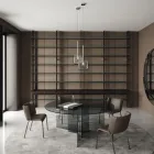 Okrągły stół do jadalni z podstawą i szklanym blatem Made in Italy - Charles Viadurini