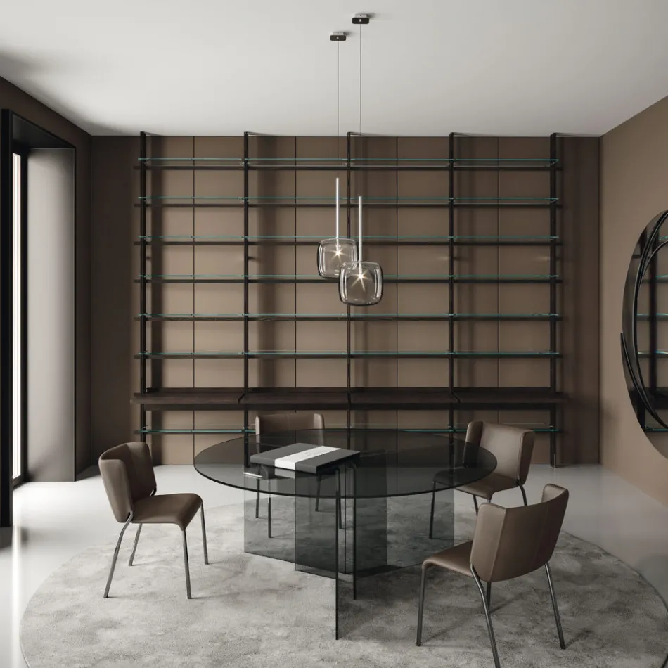 Okrągły stół do jadalni z podstawą i szklanym blatem Made in Italy - Charles Viadurini