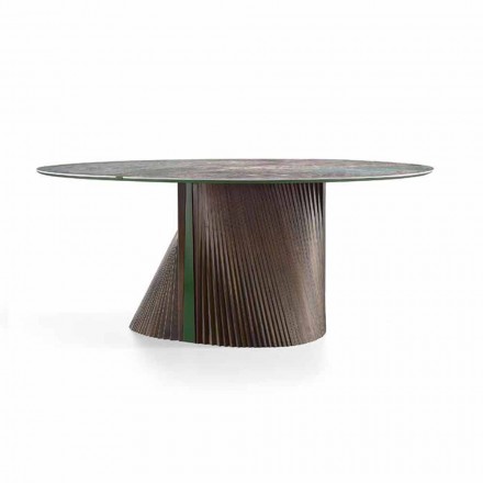 Okrągły stół do jadalni z polerowanej kamionki i drewna Made in Italy - Madame Viadurini