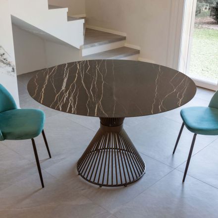 Okrągły stół do jadalni z polerowaną ceramiką i stalową podstawą Florim - Denali Viadurini
