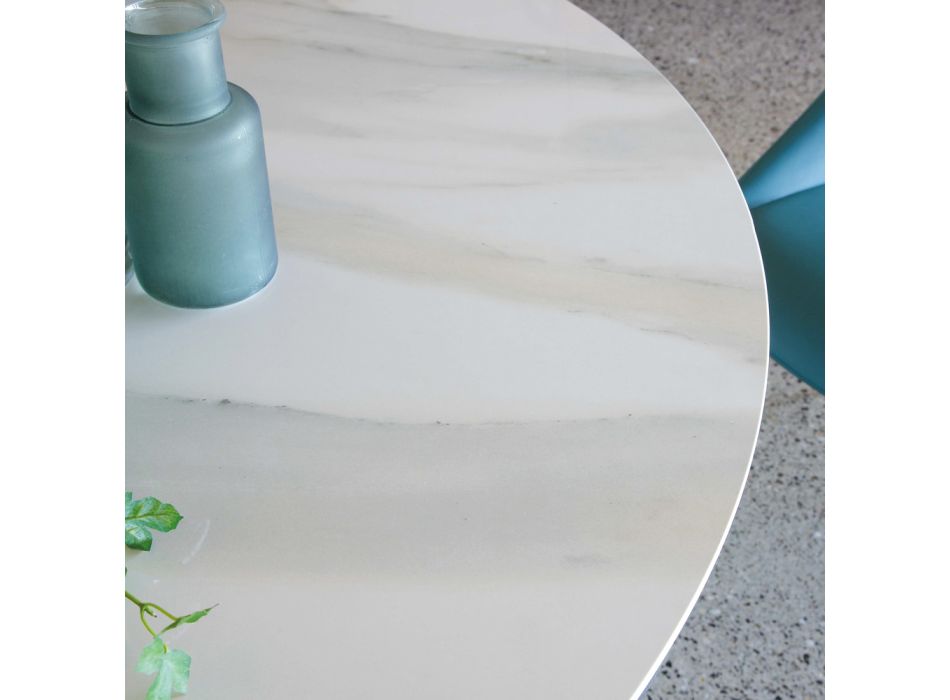 Okrągły stół do jadalni z polerowaną ceramiką i stalową podstawą Florim - Denali Viadurini