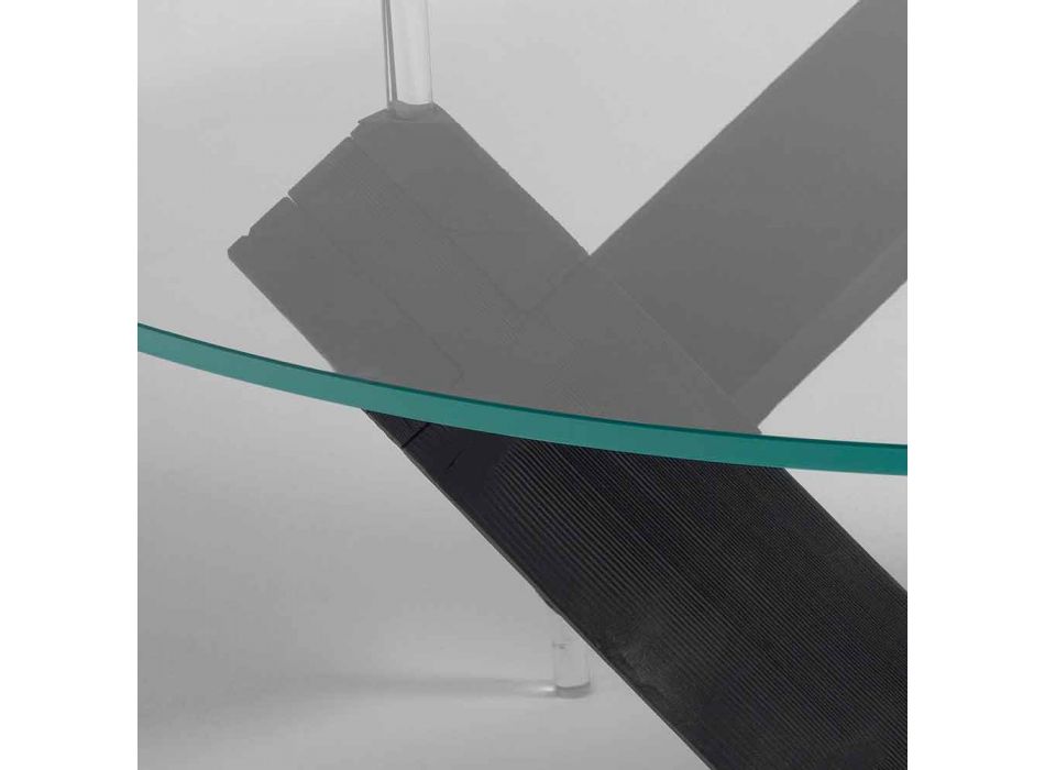 Okrągły stół z drewna ze szklanym blatem Bao, nowoczesny design Viadurini