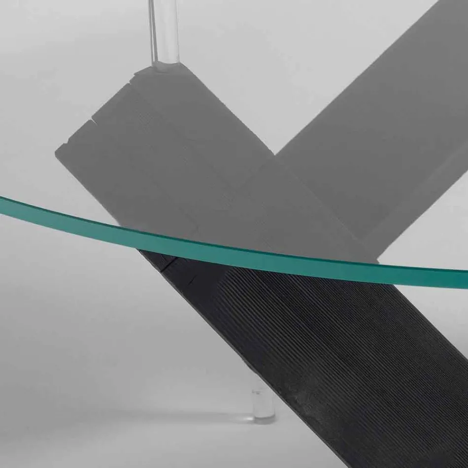 Okrągły stół z drewna ze szklanym blatem Bao, nowoczesny design Viadurini