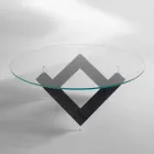 Okrągły stół z drewna ze szklanym blatem Bao, nowoczesny design Viadurini