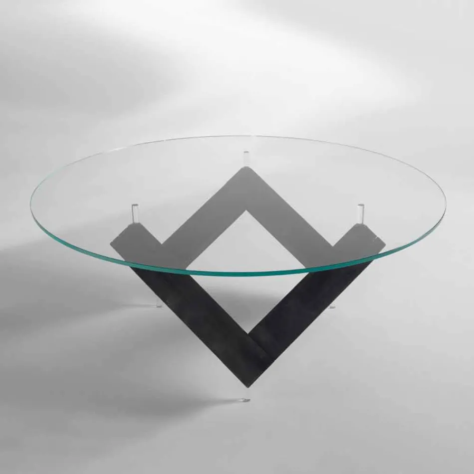 Okrągły stół z drewna ze szklanym blatem Bao, nowoczesny design Viadurini