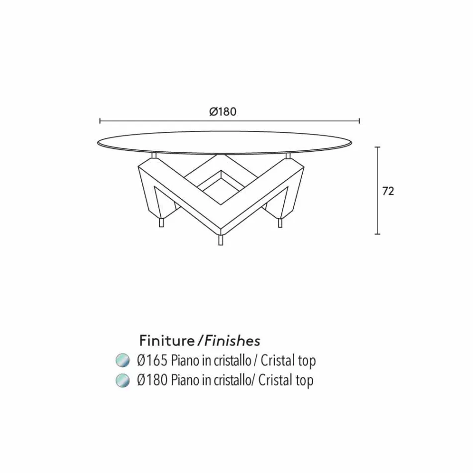Okrągły stół z drewna ze szklanym blatem Bao, nowoczesny design Viadurini