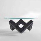 Okrągły stół z drewna ze szklanym blatem Bao, nowoczesny design Viadurini
