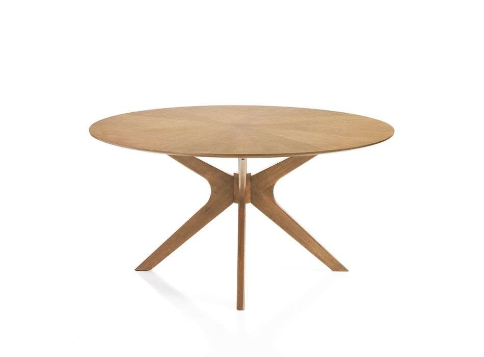 Okrągły stół do jadalni z fornirowanego Mdf i litego drewna - Fulmine Viadurini