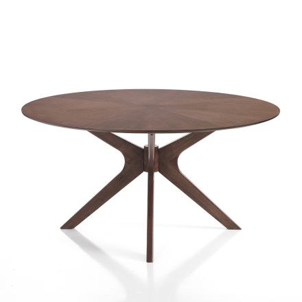 Okrągły stół do jadalni z fornirowanego Mdf i litego drewna - Fulmine Viadurini
