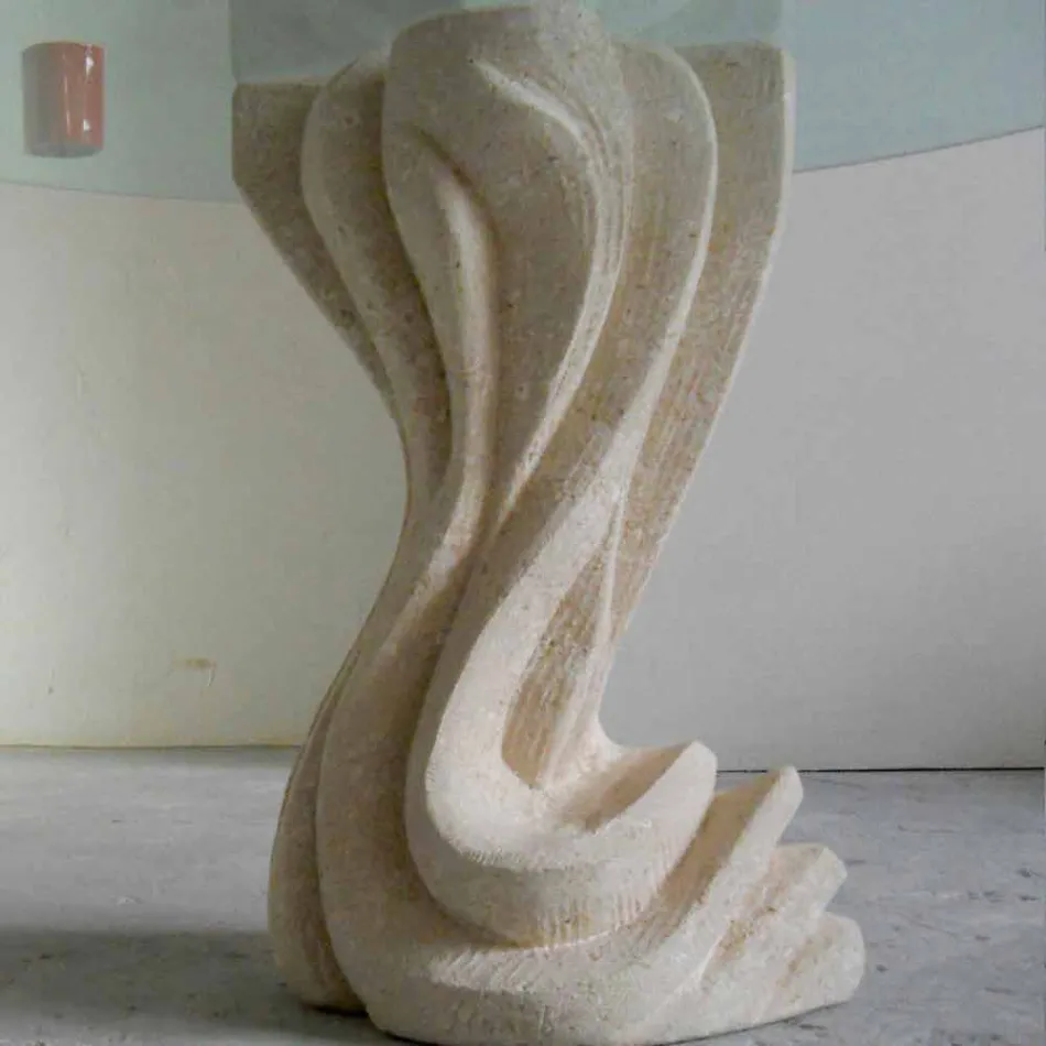 Okrągły stół w kamieniu ze szklanym blatem Kadmosa Viadurini