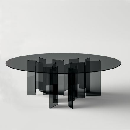Okrągły stół do jadalni z wyjątkowo przezroczystego lub dymionego szkła Made in Italy - Thommy Viadurini