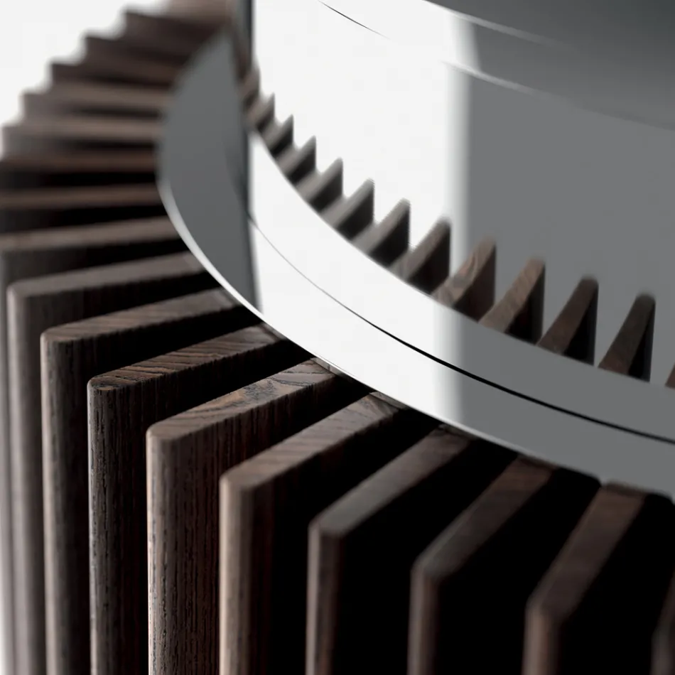 Okrągły stół do jadalni z przydymionego szkła z drewnianą podstawą Made in Italy - Rondo Viadurini