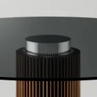 Okrągły stół do jadalni z przydymionego szkła z drewnianą podstawą Made in Italy - Rondo Viadurini