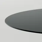 Okrągły stół do jadalni z przydymionego szkła z drewnianą podstawą Made in Italy - Rondo Viadurini