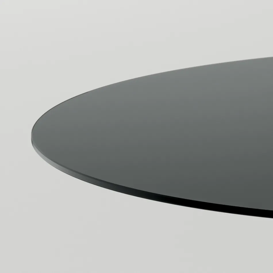 Okrągły stół do jadalni z przydymionego szkła z drewnianą podstawą Made in Italy - Rondo Viadurini