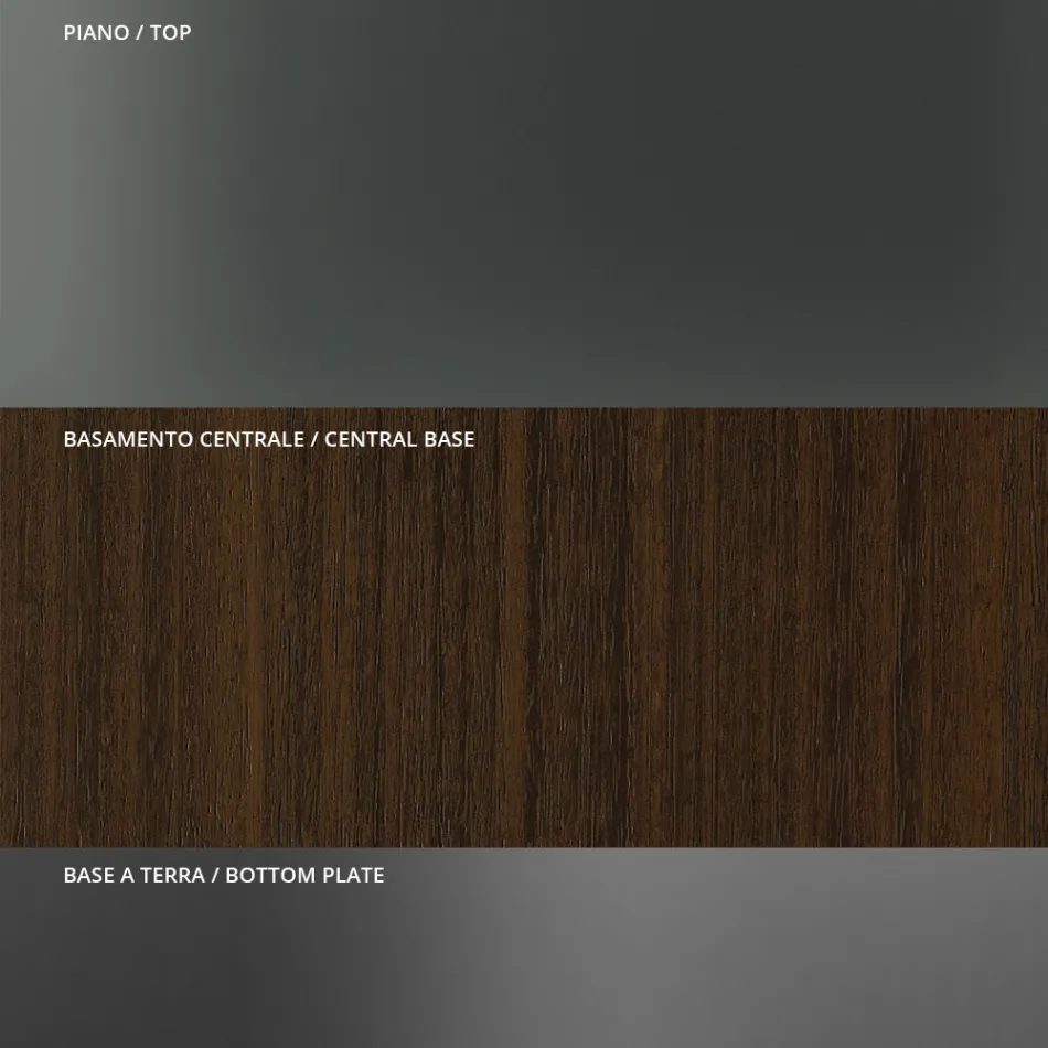 Okrągły stół do jadalni z przydymionego szkła z drewnianą podstawą Made in Italy - Rondo Viadurini