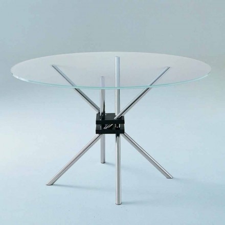 Okrągły stół do jadalni ze szkła hartowanego i stali Made in Italy - Trebbiano Viadurini