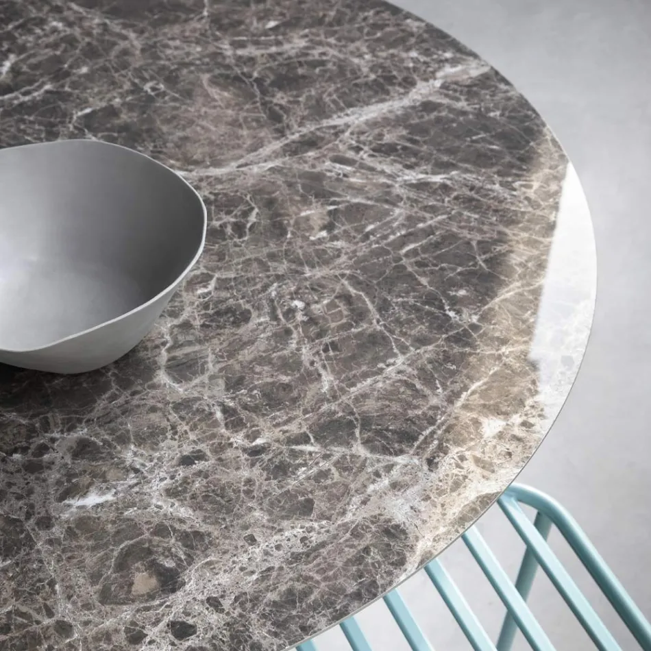 Okrągły stół do jadalni ze szkła ceramicznego i metalu Made in Italy - Alfero Viadurini