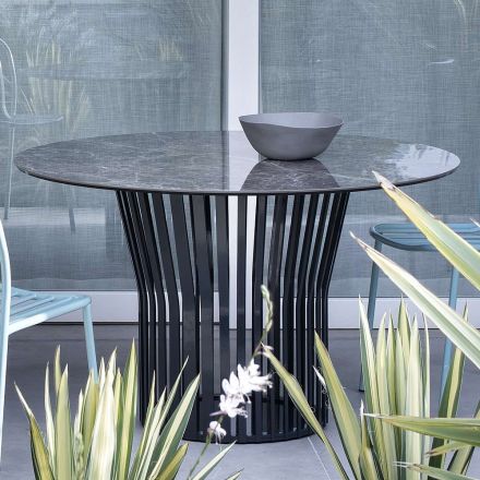 Okrągły stół do jadalni ze szkła ceramicznego i metalu Made in Italy - Alfero Viadurini