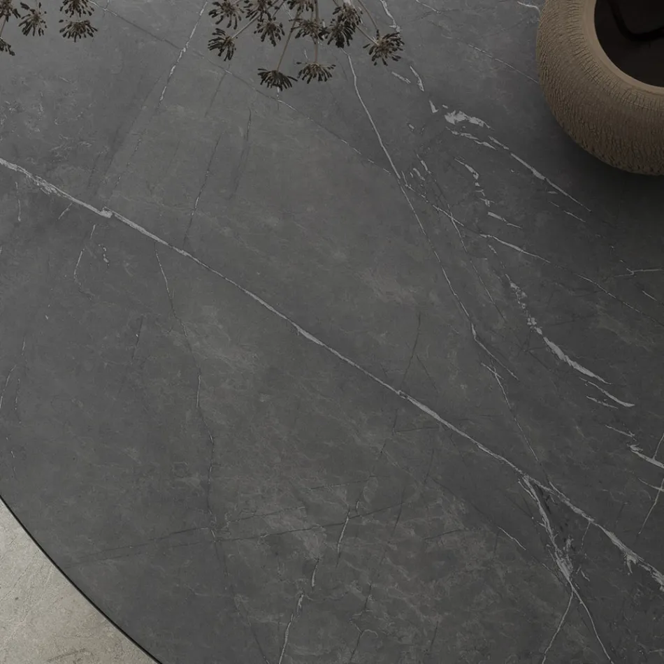 Okrągły stół do jadalni z metalu i laminowanego Hpl Made in Italy - Bastiano Viadurini