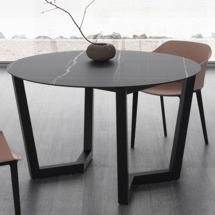 Okrągły stół do jadalni z metalu i laminowanego Hpl Made in Italy - Bastiano Viadurini