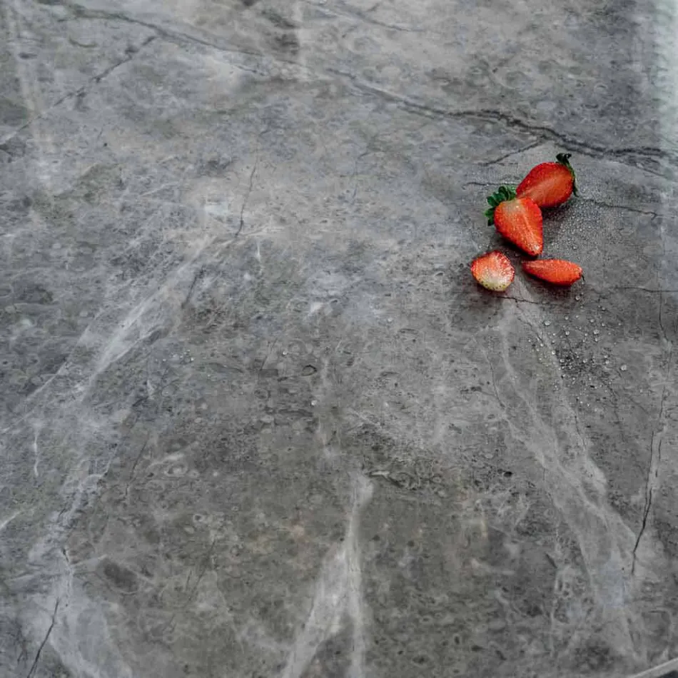 Nowoczesny okrągły stół do jadalni z efektem ceramicznego marmuru i metalu - Jarvis Viadurini