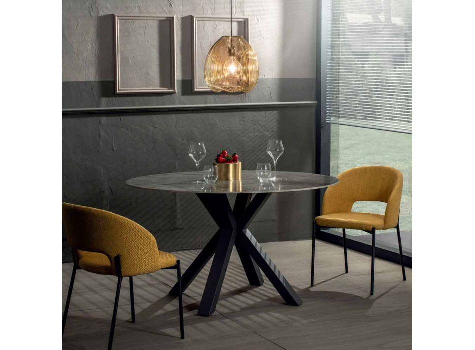 Nowoczesny okrągły stół do jadalni z efektem ceramicznego marmuru i metalu - Jarvis Viadurini