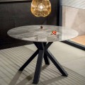 Nowoczesny okrągły stół do jadalni z efektem ceramicznego marmuru i metalu - Jarvis