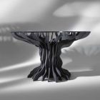 Cassia okrągły stół, czarny fortepian drewna i szkła top Viadurini