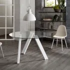Okrągły stół jadalny Adamo ze szklanym blatem, nowoczesny design Viadurini