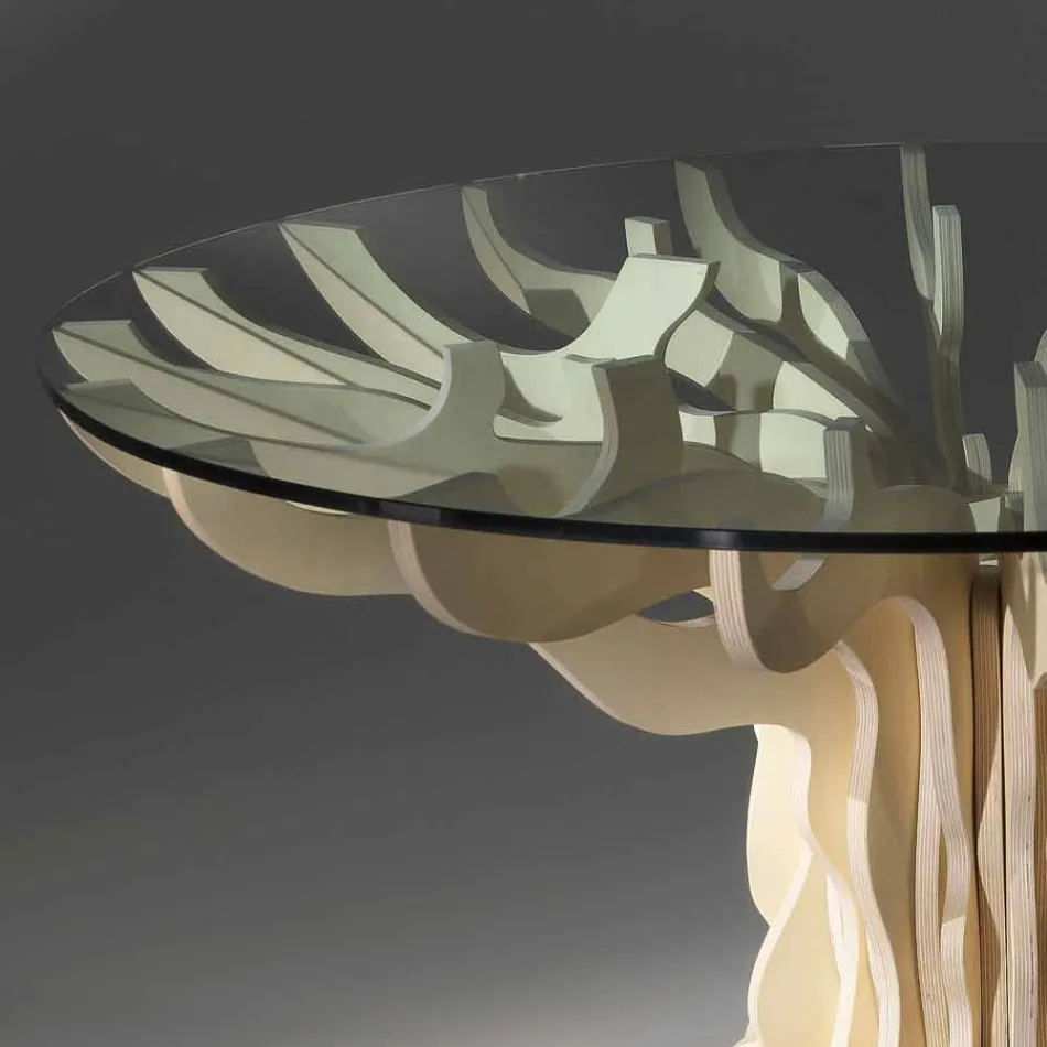 Okrągły stół jadalny drewniany z hartowanego szkła górnym Dalia Viadurini