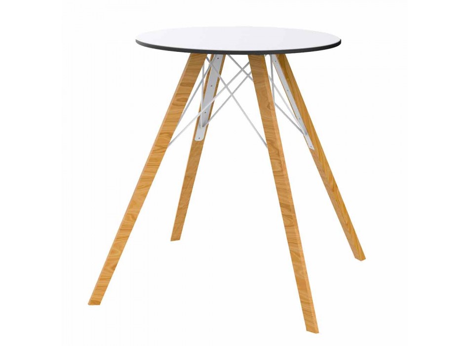 Okrągły stół do jadalni z drewna i blatu HPL, 4 elementy - drewno Faz firmy Vondom Viadurini