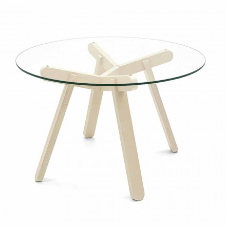 Okrągły stół do jadalni ze szkła hartowanego i drewna Made in Italy - Connubia Peeno Viadurini