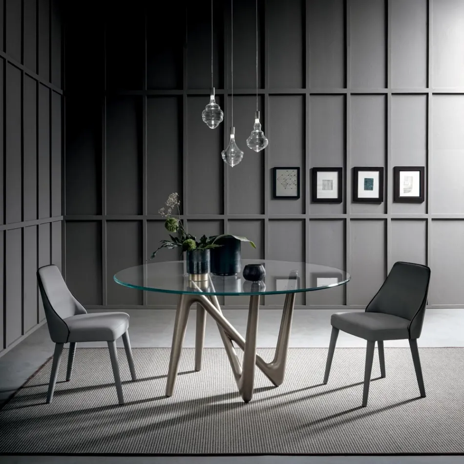 Okrągły stół do jadalni z przezroczystego szkła i poliuretanowych nóg - Stalto Viadurini