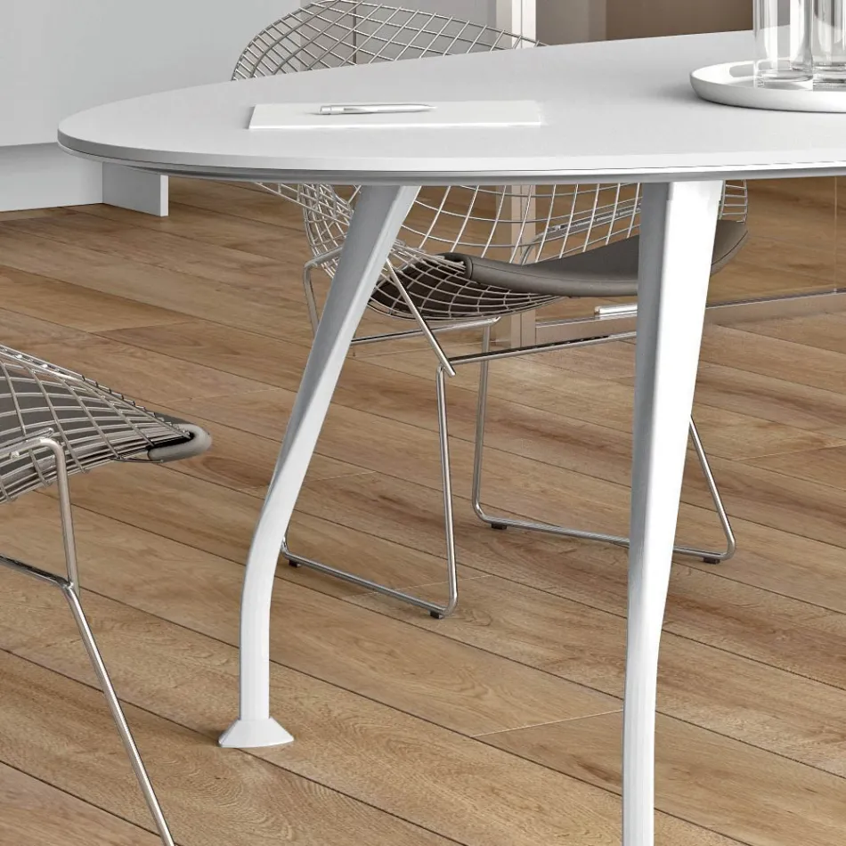 Owalny stół konferencyjny z białej melaminy - Fadila Viadurini