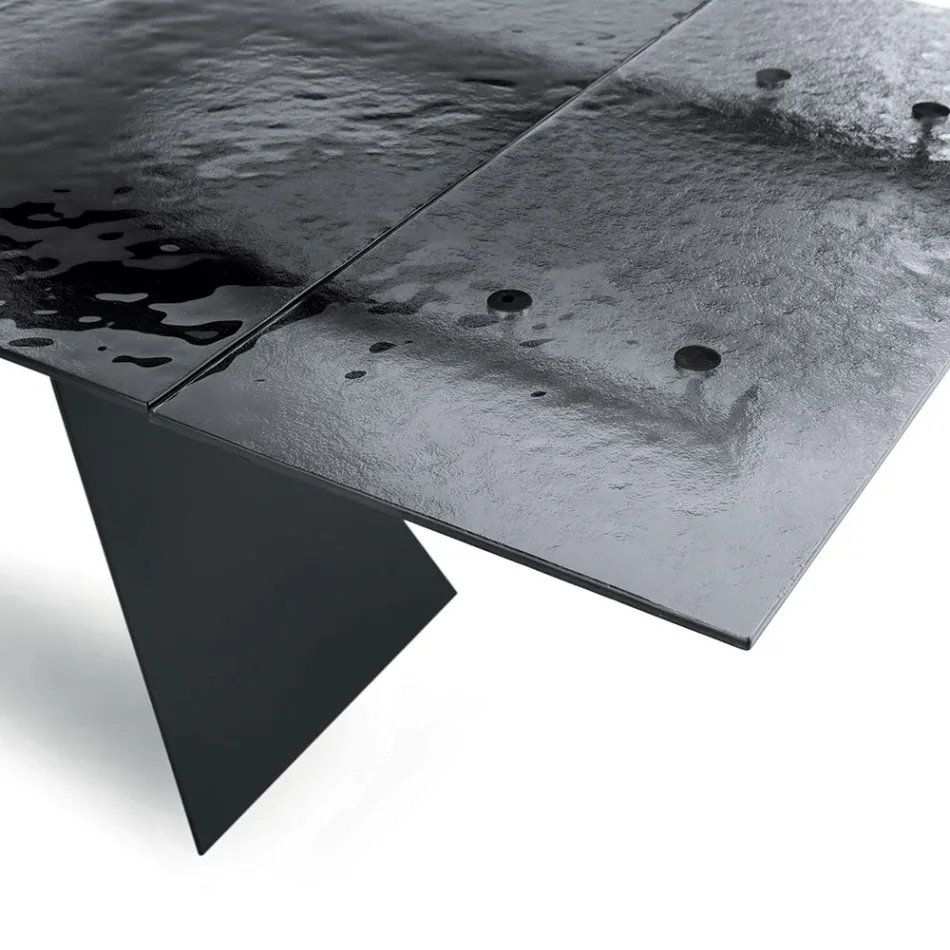 Stół do salonu 160x90 z przezroczystym blatem ze szkła młotkowanego - Martello Viadurini